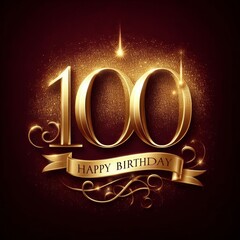 Wall Mural - Elegant golden 100th birthday celebration design on a dark background.