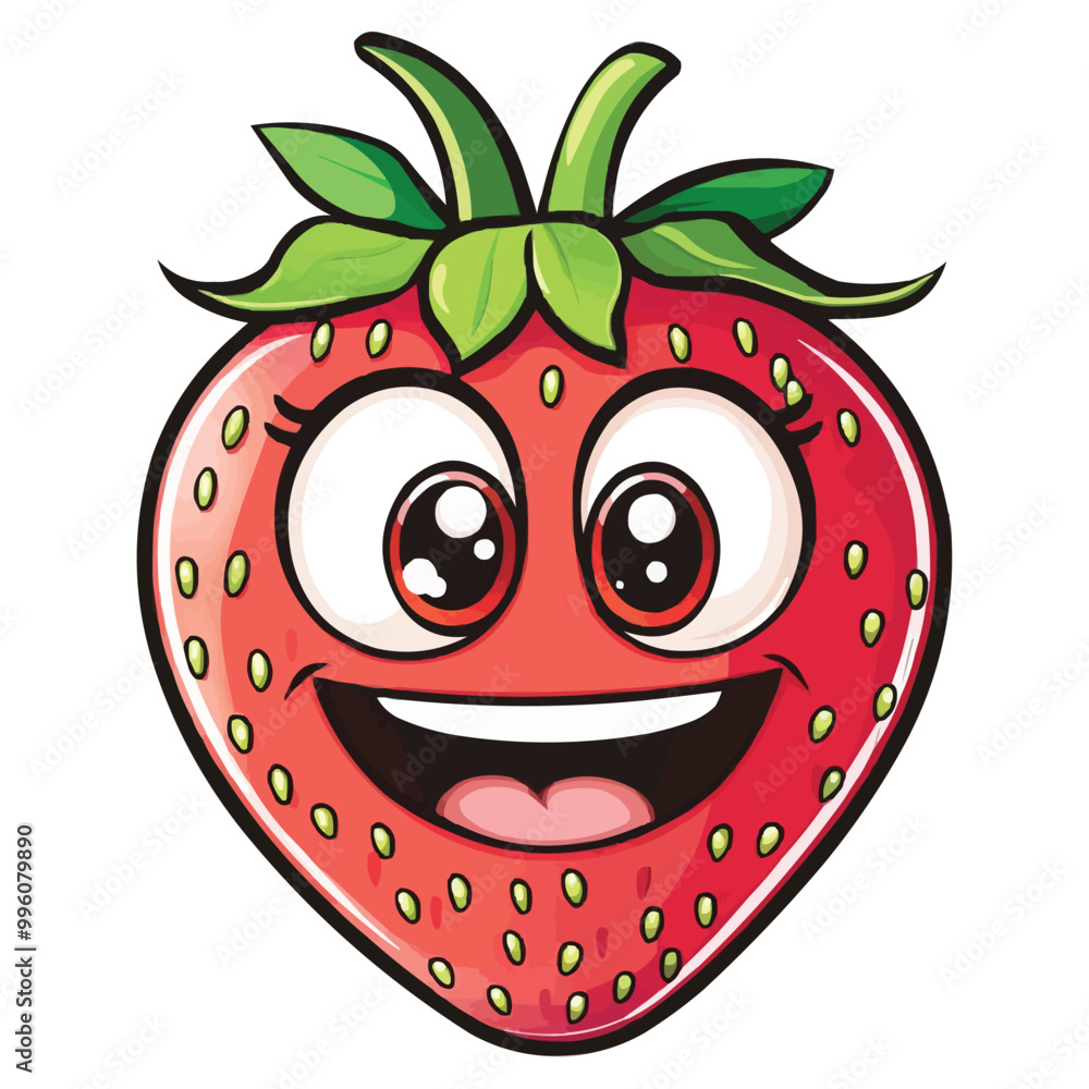 Vector Cartoon smiling strawberry with eyes and mouth with cute and ...