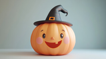 Wall Mural - cute jack o lantern with smiling face and witch hat, perfect for halloween decorations. this cheerfu