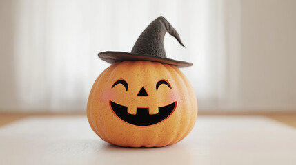 Wall Mural - happy jack o lantern with cute round face and witch hat, radiating joy and warmth. perfect for hallo