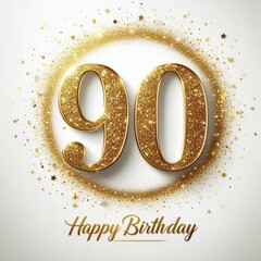 Wall Mural - Glittering golden '90' with birthday wishes, celebrating a milestone birthday.