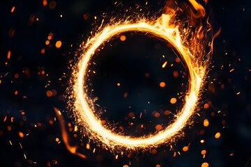 Sticker - Realistic Ring of fire isolated on a black background