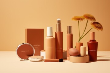 Poster - Aesthetic cosmetic product set, warm tone