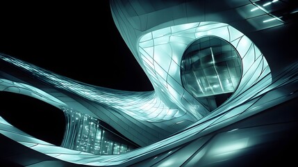 Wall Mural - Futuristic Architectural Abstraction with Luminous Curves and Flowing Patterns