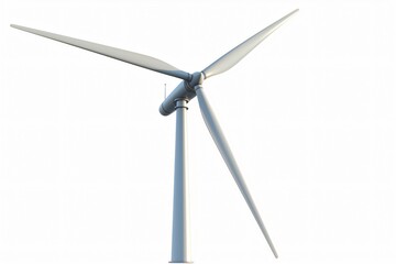 Modern wind turbine standing tall against a white background, symbolizing clean and sustainable energy generation