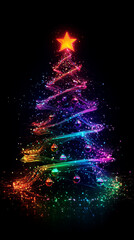 Wall Mural - vibrant christmas tree adorned with colorful lights and ornaments, radiating festive glow against da
