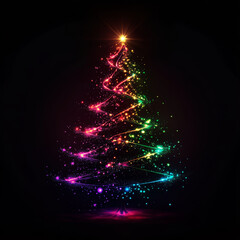 Wall Mural - vibrant Christmas tree adorned with colorful lights and sparkling effects creates magical holiday atmosphere. glowing decorations and star on top evoke joy and celebration