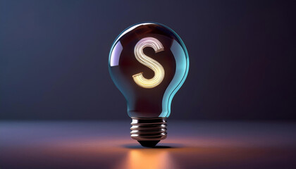 A glowing light bulb featuring the letter 