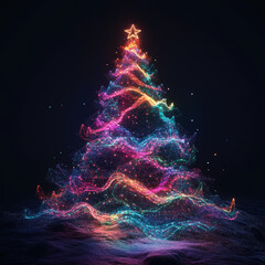 Wall Mural - vibrant christmas tree adorned with colorful lights and shimmering effects, creating magical holiday