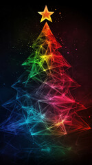 Wall Mural - vibrant Christmas tree with colorful geometric effects, featuring bright star on top, radiates festive cheer and creativity. This artistic representation captures spirit of holiday season