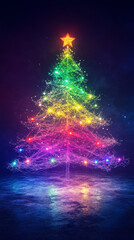 Wall Mural - vibrant christmas tree adorned with colorful lights and glowing star on top, creating magical and fe