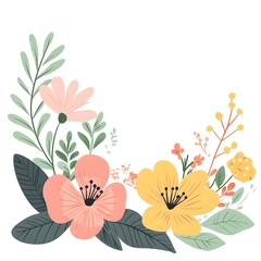 Cute spring flowers, clipart, watercolor illustration, simple clean line art, white background, colorful,