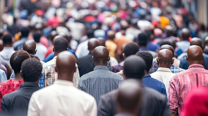 A diverse crowd of people walking together in a busy urban setting, emphasizing community and togetherness.