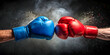 © Selene Studio - Fist with red boxing glove punching fist with blue boxing glove, fight, competition, match, rivalry, combat