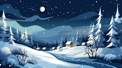 Snowy Christmas landscape illustration