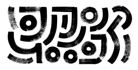 Aufkleber - Brush drawn bold geometric shapes, lines and circles. Hand drawn grunge doodle elements. Naive playful abstract shape.
