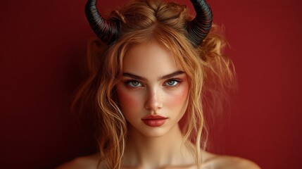 Dark Fantasy Demon Cosplay with Horns and Gothic Aesthetic in Red and Black