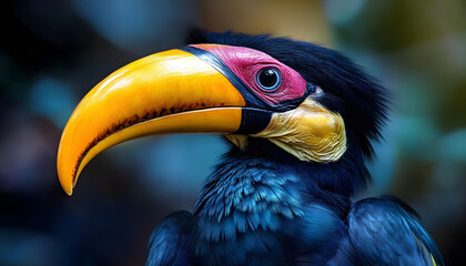 the large beaked hornbill bird or the latin name bucerotidae is an exotic bird that lives in the wild background wallpaper ai generated image