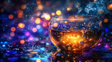Wall Mural - glowing witchs brew overflowing with magical bubbles creates mesmerizing scene filled with vibrant c