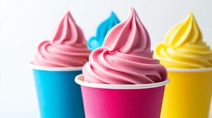 Wall Mural - Closeup of colorful frozen yogurt in cups.