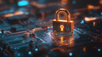 A golden padlock is placed on top of an intricate circuit board, symbolizing the security associated with data protection in digital systems