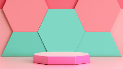Wall Mural - hexagonal podium in abstract space, a visually striking flat design illustration featuring a geometr