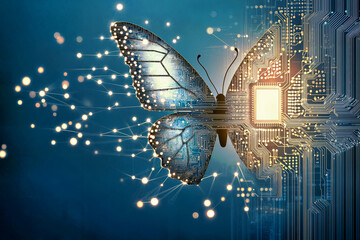 Wall Mural - Illustration of the process of digital transformation with the symbol of a butterfly