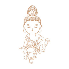Wall Mural - buddhist guanyin bodhisattva moon cute illustration outline line. translation: cute illustration of 