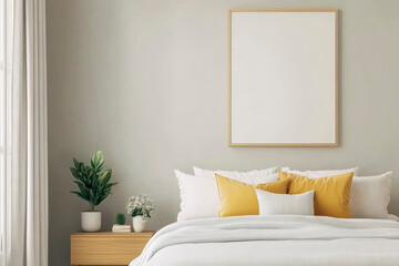 Wall Mural - Modern Bedroom Interior with Neutral Tones and Yellow Accents