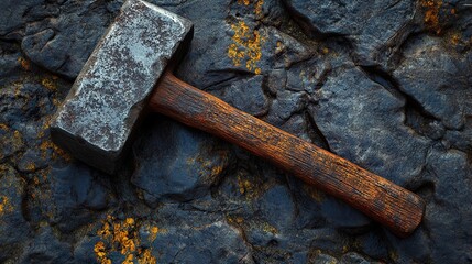 Canvas Print - Vintage Hammer on Rough Stone Background