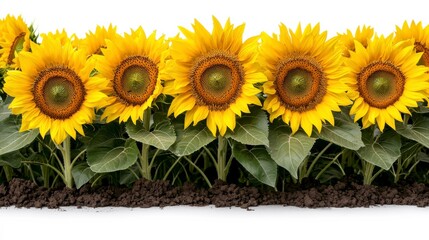 Vibrant sunflowers line the field, showcasing their bright yellow petals and rich brown centers, symbolizing joy and summer.