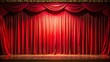 © artisttop - Red curtains are illuminated on a theater stage with a wooden floor