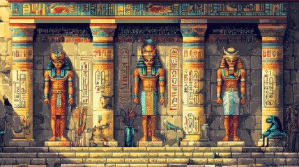 Canvas Print - Three Egyptian Pharaohs Stand Before a Temple Entrance