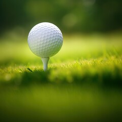 Poster - photo of a close up the golf ball on tee pegs ready to play, light green, natural light.