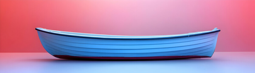 Wall Mural - A White Rowboat Sits on a Pink and Blue Gradient Background