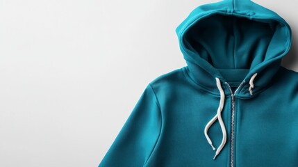 Wall Mural - teal hoodie zipper mock up on white background