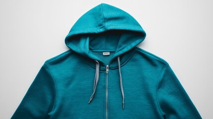 Wall Mural - teal hoodie zipper mock up on white background