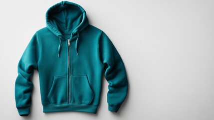 Wall Mural - teal hoodie zipper mock up on white background