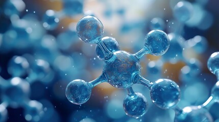 Wall Mural - abstract blue molecule 3d render - science background