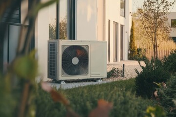 Canvas Print - Air source heat pump residential outdoor air.