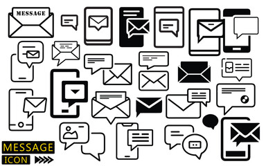 message icon vector illustration, all types of message icon, inbox icon, chat icon, silhouette, phone vector set