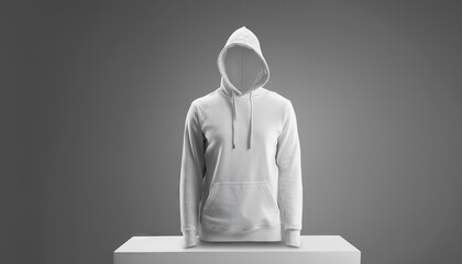 Sticker - mockup 3d white plain hoodie with mannequin placed on podium, isolated neutral background