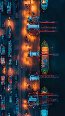 Wall Mural - busy port twilight operations with professional logistics coordination