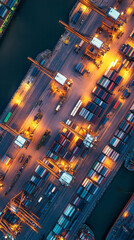 Canvas Print - Busy Port Twilight Operations with Professional Logistics Coordination  