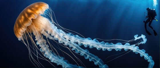 Diver Encounters a Giant Jellyfish