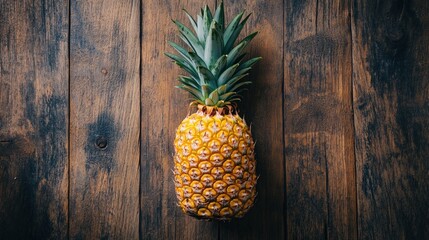 Ripe pineapple on wooden background.