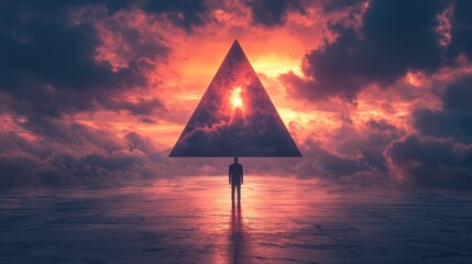 Wall Mural - A man is standing in front of a triangle that is holding a person