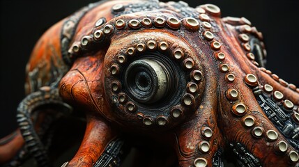 Wall Mural - Close-up of a Steampunk Octopus: A Digital Art Masterpiece