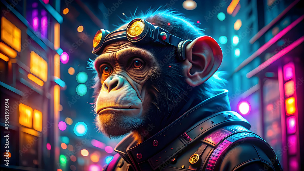 Smart monkey cyberpunk wallpaper with neon lights, futuristic ...