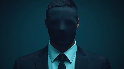 Poster - A man in a suit with a mask on his face